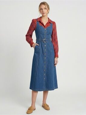 Edit by Jason Wu Denim Dress 6 Medium Wash Button Front Belted Midi